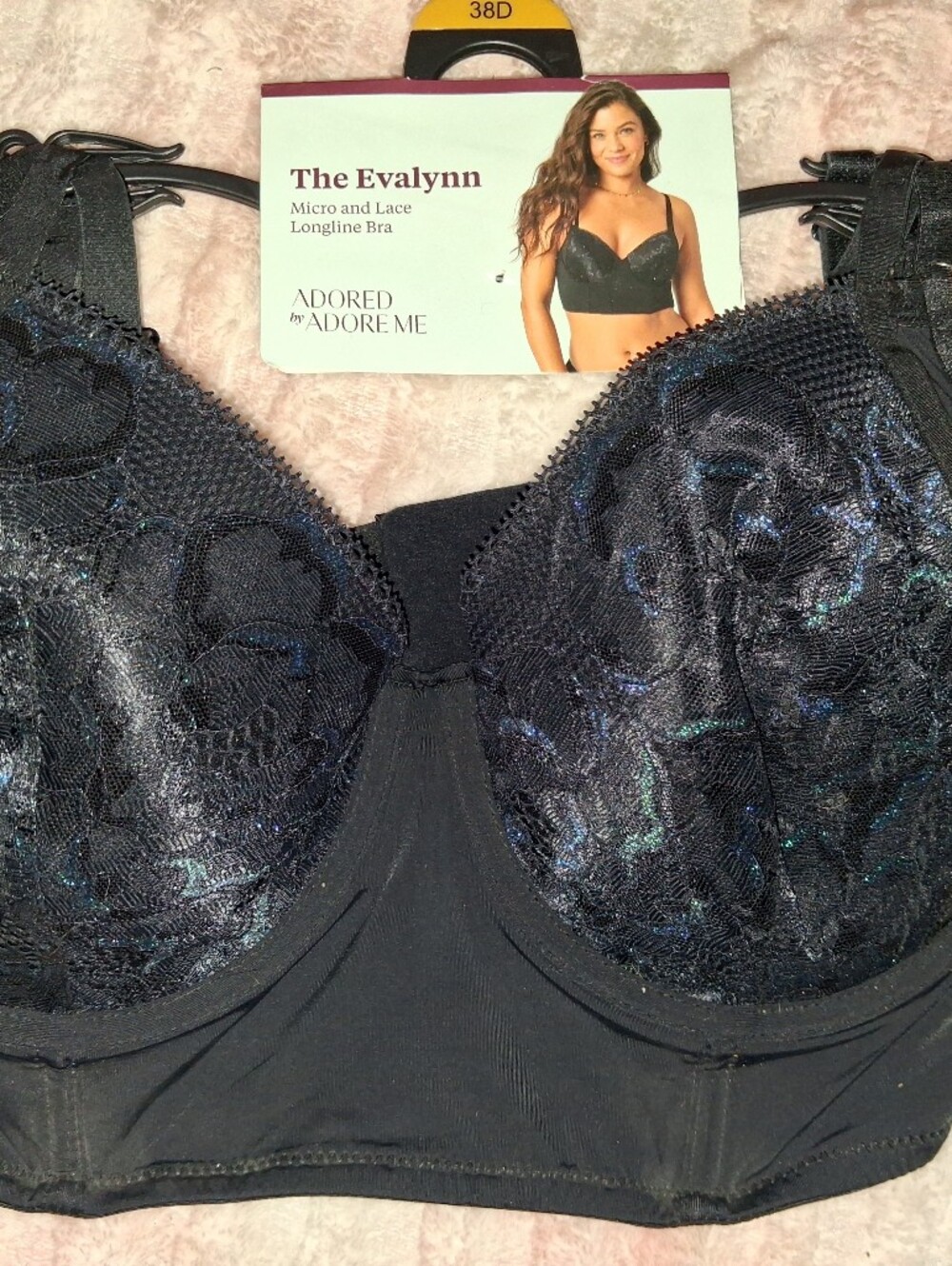 Adore Me The Evalynn Longline Lace Bra - Black with Shimmer